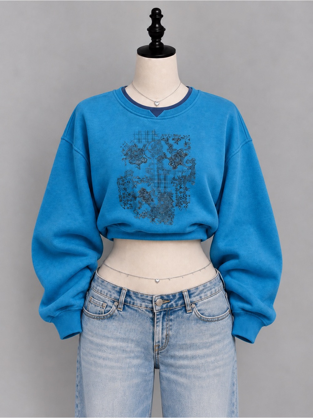 Northern Reflections Bright Blue Crewneck Sweater with Subtle Graphic